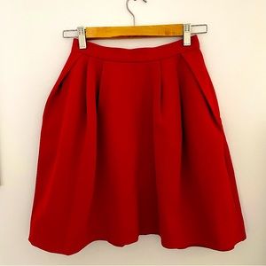 Pink Tartan High-Waisted Skirt in Cherry Red
